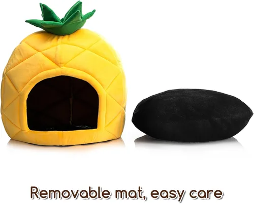 Miniatura 6 de Hollypet Cama para gatos autocalentable para gatitos, cabaña, nido de mascotas, cama para dormir para gatos de interior, amarillo, cueva de piña