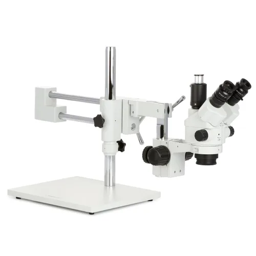 Miniatura 3 de AmScope - Microscopio estéreo con zoom Simul-Focal 7X-45X en soporte tipo jirafa con luz de anillo LED de 144 - SM-4NTP-144