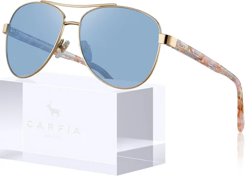 Miniatura 59 de CARFIA Gafas de sol polarizadas para mujer, protección UV, brazos de acetato, marco de metal, sombras para mujer, CA3216