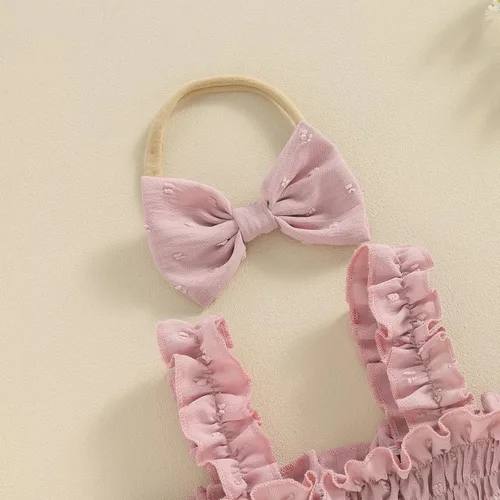 Miniatura 11 de Mameluco de verano para niña, sin mangas, vintage, con burbujas, vestido de mameluco lindo y diadema