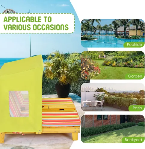 Miniatura 9 de COSTWAY Tumbona doble para niños al aire libre, silla de patio de 2 asientos con portavasos y cojines, silla de playa para niños con toldo, muebles