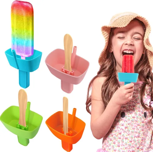 AIERSA 4 soportes de silicona para paletas para niños, sin goteo, reutilizables, sin ensuciar, con popote integrado para aspirar golosinas 4 piezas