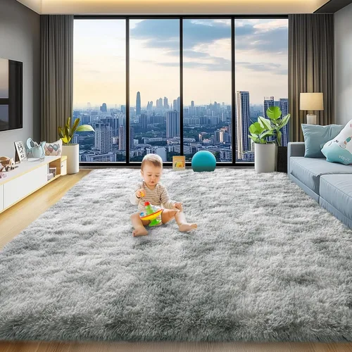 Miniatura 12 de qulint Alfombras de área de 5 x 7 pies para sala de estar, alfombra suave y esponjosa para dormitorio, alfombra de habitación de niños grandes, Gris