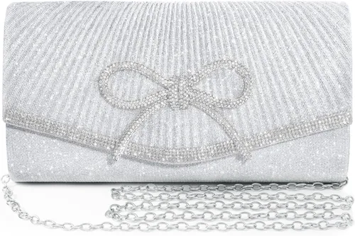 Bolso de noche para mujer, bolsos de mano con lazo brillante, bolsa cruzada, bolsa de boda, fiesta de diamantes de imitación con purpurina