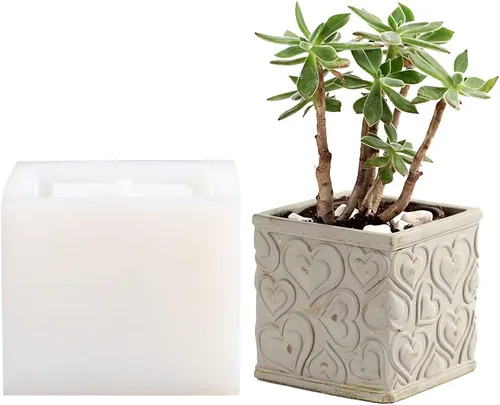 NICOLE - Moldes cuadrados de silicona para maceteros de concreto para hacer macetas de flores para patrones de textura de corazón, jardinería, SH0656