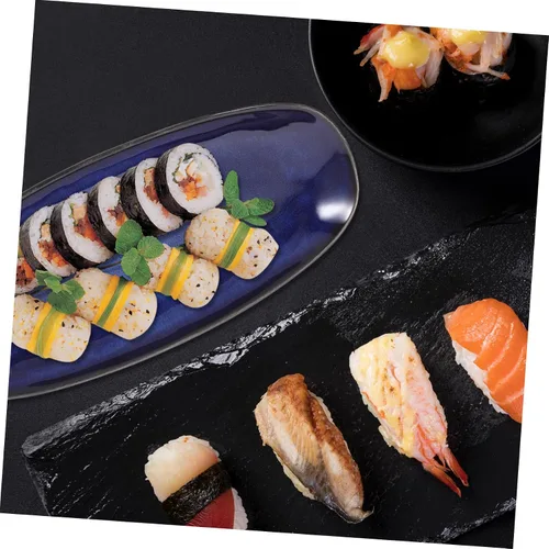 Miniatura 2 de DOITOOL Plato rectangular azul plato de cerámica para sushi bandeja de pescado plato de aperitivos plato de fruta Plato azul marino