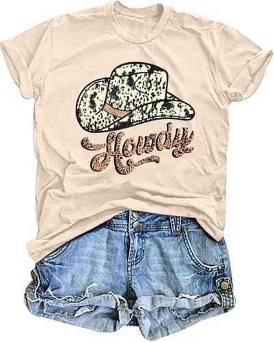 Howdy - Camiseta de vaquera para mujer, estilo vintage Rodeo Western, camiseta de manga corta para verano