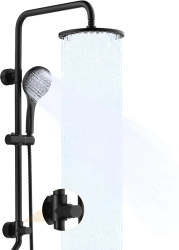 Miniatura 9 de BRIGHT SHOWERS Sistema de ducha, cabezal de ducha tipo lluvia de 9 pulgadas con ducha de mano de 5 funciones, combo de ducha doble con soporte