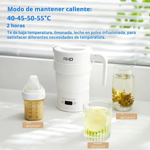Miniatura 5 de Tetera eléctrica plegable de viaje, hervidor de agua caliente de 700ML con panel multifuncional, hervidor de agua pequeño plegable con mantener