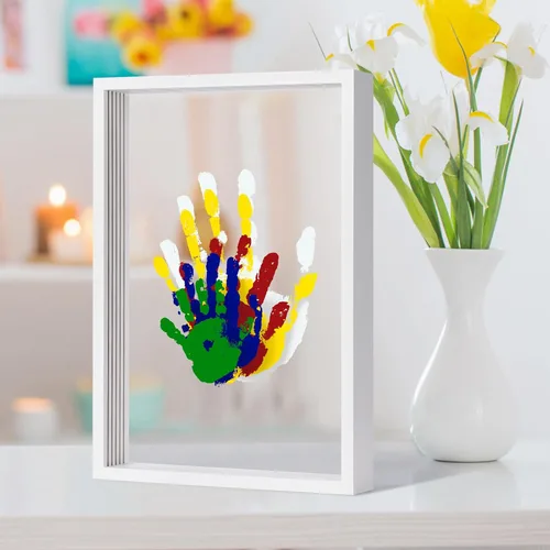 Kit de huellas de manos familiares transparentes – Regalos para nuevos padres, regalos familiares – Marco de madera de recuerdo hecho a mano – 5