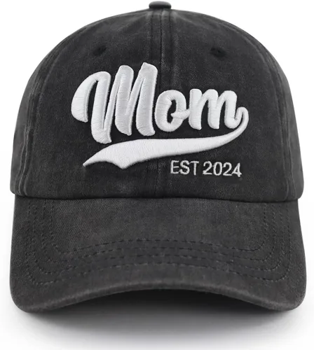 Miniatura 4 de Gorra de béisbol de 2 piezas para mamá y papá EST 2024, bordada en 3D, ajustable, de algodón lavado, regalos para nuevos padres
