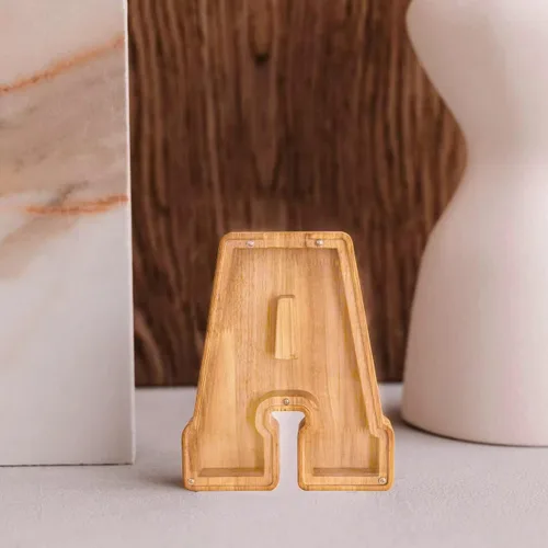 Miniatura 2 de Alcancía de 26 letras del alfabeto inglés A-Z, alcancía de madera transparente de gran capacidad, caja de ahorro de monedas personalizada