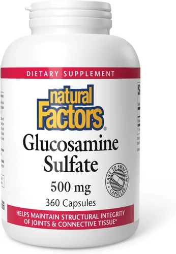 Natural Factors, Sulfato de glucosamina, apoya la movilidad saludable de las articulaciones, el cartílago y el tejido conectivo, 360 cápsulas