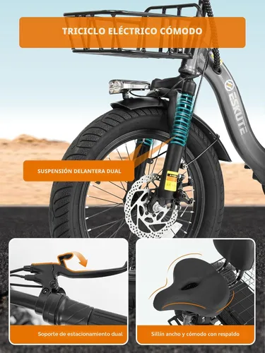 Miniatura 6 de Bicicleta eléctrica para adultos, triciclo de 1200 W de potencia máxima y batería extraíble de 499.2 Wh, neumáticos gruesos de 18x3.0, bicicleta