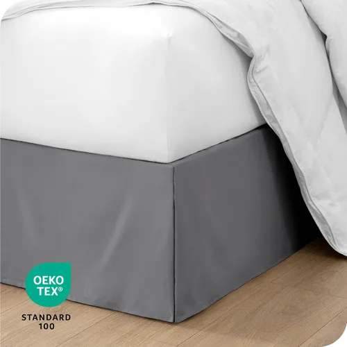 Miniatura 5 de Bare Home Falda de cama California King con caída de 15 pulgadas, diseño fácil de ajustar, para camas California King, con pliegues centrales