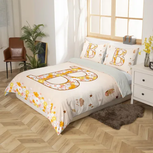 Miniatura 5 de Erosebridal Groovy - Juego de ropa de cama con inicial B de flores de los años 60S y 70S, funda de edredón floral vintage, juego de cama retro