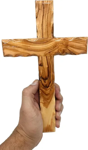 Miniatura 12 de Cruz para colgar en la pared de madera de olivo de Zuluf Cruz tallada a mano Cruz cristiana de madera de olivo con certificado de Tierra Santa
