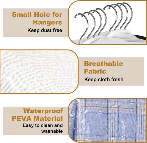 Miniatura 4 de Perchas transparentes de 40 pulgadas con cremallera lateral lisa, bolsas impermeables con refuerzo de 10 pulgadas para camisas, abrigos, vestidos