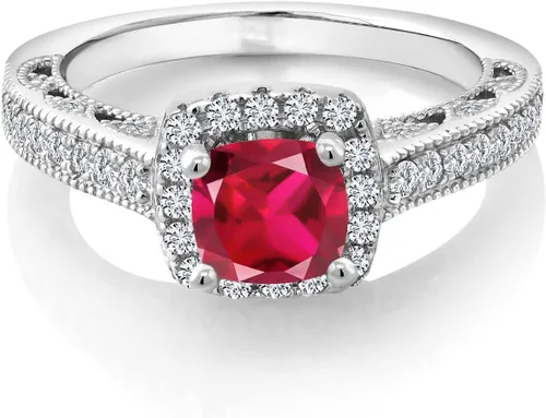Miniatura 105 de Gem Stone King Anillo de compromiso de plata de ley 925 de 0.236 in con piedra natal y zafiro blanco creado con acento Anillo de compromiso