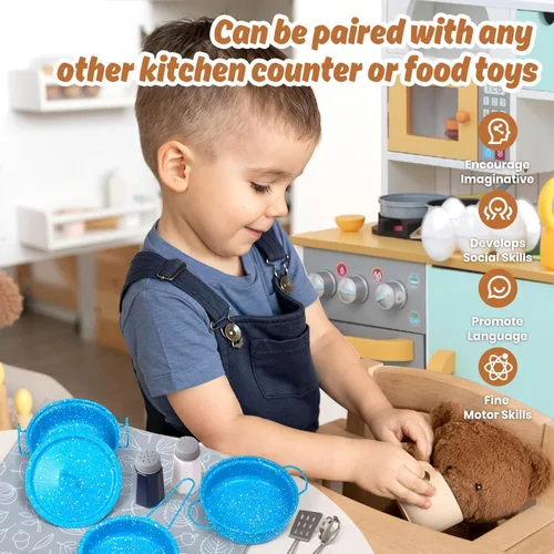 Miniatura 5 de Juego de accesorios de cocina para niños, juguete de cocina para niños pequeños, juego de cocina para niños, ollas y sartenes de acero inoxidable