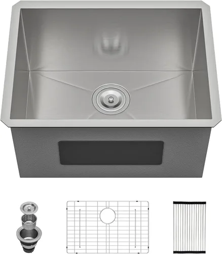 Miniatura 12 de Lordear Fregadero de cocina para interiores y exteriores de 15 x 17 con grifo plegable, Samll Bar Prep 16 calibre T304 de acero inoxidable