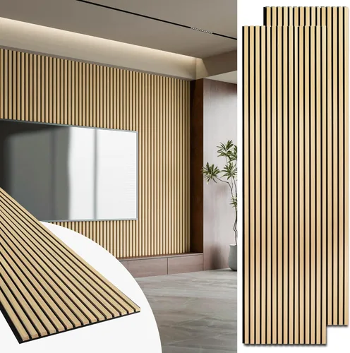 Miniatura 15 de Art3d Paquete de 2 paneles acústicos de listones de madera de 94.5 x 24 pulgadas para pared y techo - 31 pies cuadrados Panel acústico 3D estriado