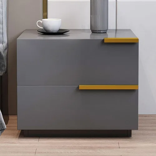 Miniatura 8 de Mesita de noche, mesa de noche de madera fabricada moderna, cajones incluidos, mesita de noche con 2 cajones para dormitorio, gris, 1 pieza