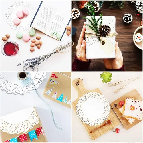 Miniatura 4 de 100 manteles individuales de papel de encaje redondo blanco para mesas, pasteles, hornear, decoración de boda (10.5 pulgadas)