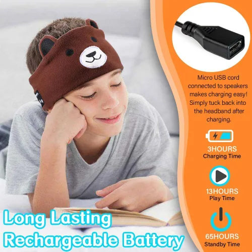 Miniatura 5 de Auriculares Inalámbricos para Niños, Auriculares Sobre la Oreja para Niños y Pequeños, con Altavoces Delgados y Diadema de Felpa Super Suave (Oso)