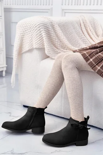 Miniatura 4 de Coutgo Botas de tobillo con nudo de lazo para niñas, tacón bajo y grueso, cremallera lateral, bonitos botines de vestir para niños pequeños y grandes