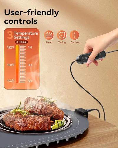 Miniatura 3 de Tapete de calentamiento para alimentos con almohadilla resistente al calor (24 x 15 pulgadas), tapete de calentamiento de alimentos para encimera