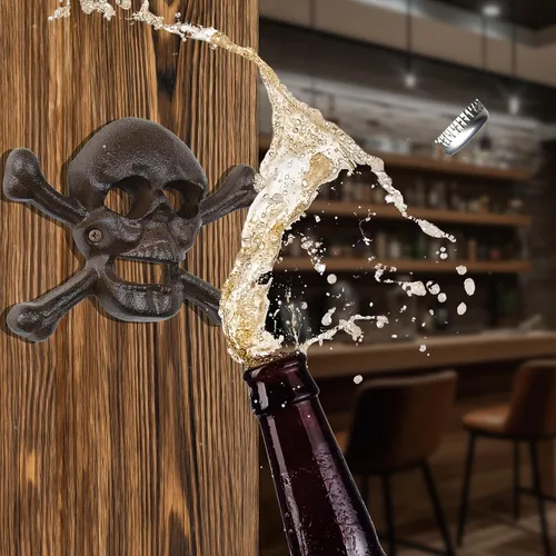 Miniatura 5 de Treasure Gurus Metal Wall Mount Skull Crossbones Cerveza Soda Pop Botella Cap Opener Par Pub Decor
