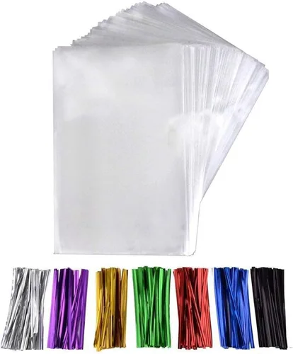 Miniatura 7 de MoloTAR 200 bolsas de celofán transparentes de 10 x 6 pulgadas (1,4 mil) con cinco lazos de colores aleatorios, ideales para panadería, galletas