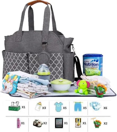 Miniatura 7 de Bolsa de pañales grande para bebé cambiador para mamá con cambiador Gris