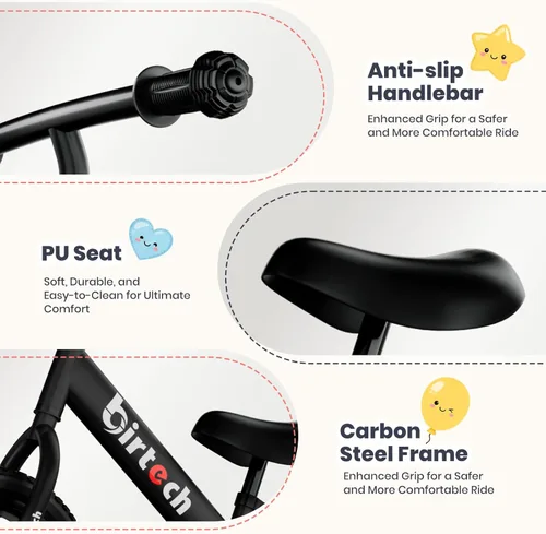 Miniatura 4 de Birtech Bicicleta de equilibrio para niños de 2, 3, 4, 5 años, bicicleta de equilibrio para niños de 12 pulgadas, juguetes para interiores