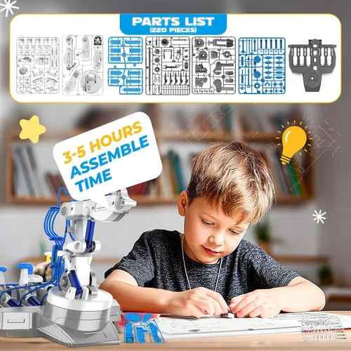 Miniatura 5 de SMIESSKIDDO - Brazo robot hidráulico 3 en 1, 220 juguetes de construcción STEM con agarre de 4 mandíbulas, succión y pinzas para niños de 8 a 12