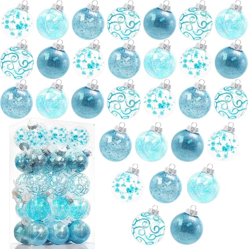 Lulu Home 30 adornos de bola de Navidad transparentes de 2.36 pulgadas, bolas transparentes preencordadas con decoraciones únicas en el interior,