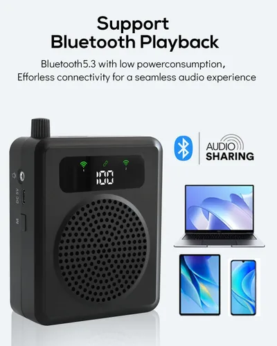 Miniatura 5 de Amplificador de voz inalámbrico con micrófonos de solapa, amplificador de voz portátil, micrófono con altavoz, mini megáfono con clip en/micrófono