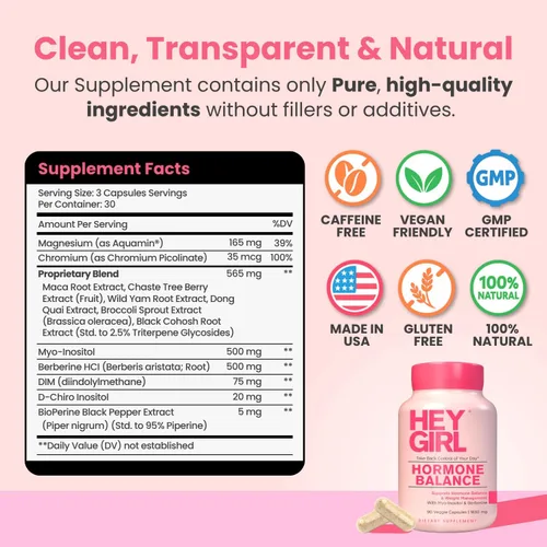 Miniatura 5 de Hey Girl Equilibrio Hormonal para Mujeres – 13en1 para Menopausia, PCOS, SPM, Estado de Ánimo, Sofocos, Apoyo Hormonal – con Myo-Inositol