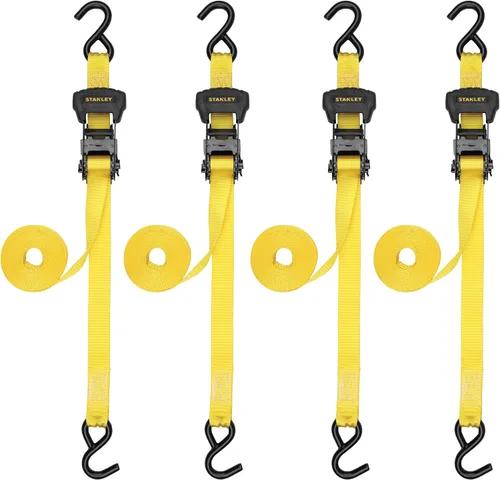 Miniatura 11 de STANLEY S10002-12 Correas de trinquete negras/amarillas de 1" X 12' - Carga de trabajo segura de 500 LBS / Fuerza de rotura de 1,500 LBS, paquete