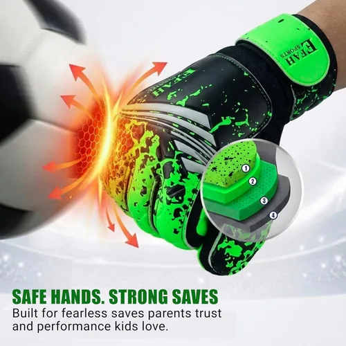 Miniatura 5 de Guantes de portero de fútbol para niños y jóvenes, guantes de portero de fútbol con agarres fuertes Verde