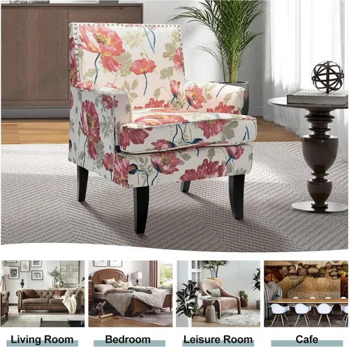 Miniatura 6 de HULALA HOME Silla decorativa moderna con brazos y patas de madera, silla decorativa de mediados de siglo, respaldo alto, reposabrazos acolchado