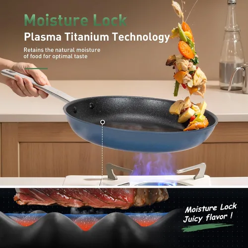 Miniatura 5 de Kitchen Academy Juego de sartenes antiadherentes de titanio, juego de sartenes de inducción, utensilios de cocina saludables, libre de PTFE y PFAS