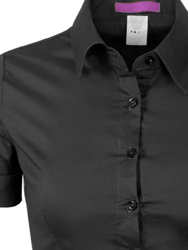 Miniatura 4 de Design by Olivia Blusa de manga corta elástica con botones para mujer, blusa de trabajo formal para oficina