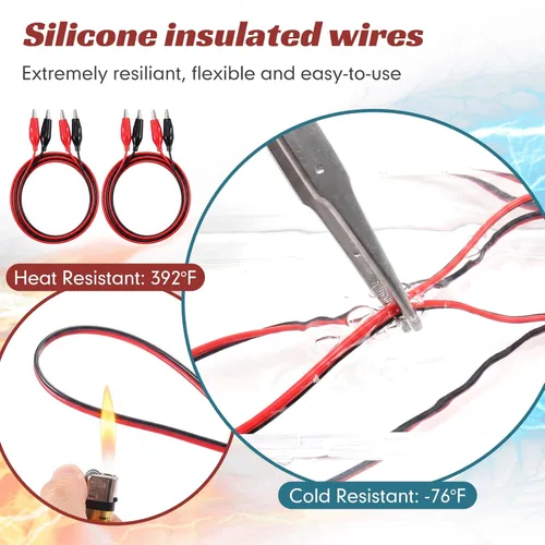 Miniatura 3 de EBOOT 4 pinzas de cocodrilo eléctricas, cables de prueba de 40 pulgadas con clips de cocodrilo, cables de puente de doble extremo para pruebas