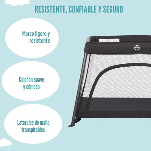 Miniatura 5 de Dream On Me Corral ligero de viaje para bebé con puerta de acceso con cremallera, laterales de malla transpirable con colchón suave y cómodo, diseño