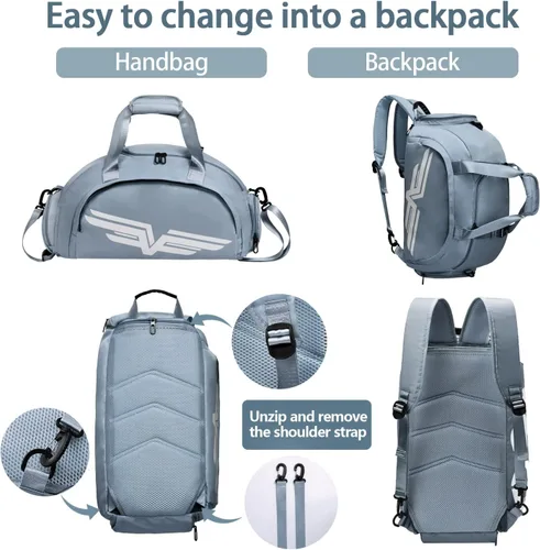 Miniatura 4 de FIORETTO Bolsa de deporte para hombre con bolsillo húmedo y compartimento para zapatos, ideal para viajes, gimnasio, deportes, natación, B-azul