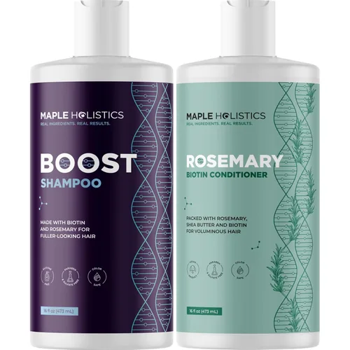 Champú y acondicionador de biotina voluminizante alimentado por aceite esencial de romero, champú y acondicionador sin sulfato con biotina para el