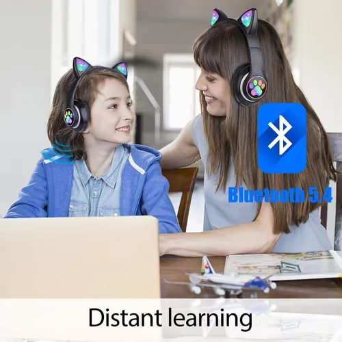 Miniatura 3 de TCJJ Auriculares Bluetooth 6.0 con orejas de gato para niñas, luz LED, límite de volumen seguro de 85dB, auriculares plegables inalámbricos