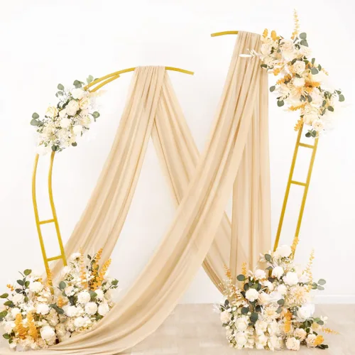 Miniatura 4 de Socomi 2 paneles de tela para arco de boda, 29 x 19 pies, cortinas de gasa transparente color champán, 6 yardas para decoración de boda, ceremonia